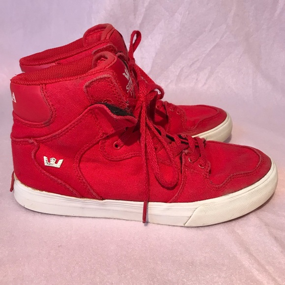 Supra all red high tops sneakers canvas lace up kicks - Picture 6 of 10